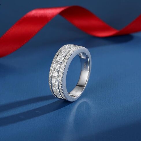 Moissanite Eternity Rings for Women Moissanite Wedding Band S925 Sterling Silver 18K White Gold Plated Engagement Rings for Women Wife Men Gemstone Jewelry Gift in Kuwait