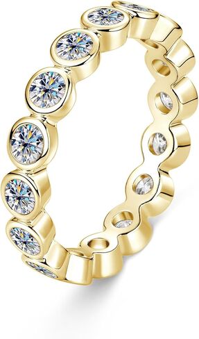 Moissanite Full Eternity Wedding Ring, 14K Gold Filled Simulated Diamond Engagement Promise Ring for Her, Stackable Round Bezel Set Bridal Band Halo Anniversary Rings for Women in Kuwait