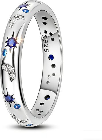 HONGRUI 925 Sterling Silver Sun Moon and Star Ring Eternity Size 5-10 Stackable Statement Sapphire Rings for Women Mother Day Christmas Jewelry Gifts in Saudi Arabia