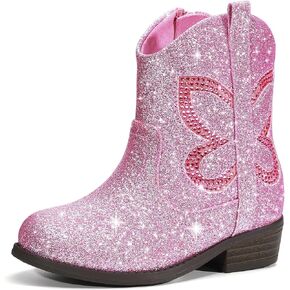 Bigwow Toddler Girls Glitter Boots Western Cowgirl Sparkle Ankle Outdoor Shoes With Side Zipper For Kids in Kuwait