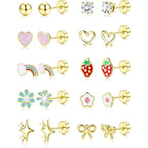 FIBO STEEL 10 Pairs Hypoallergenic Earrings for Girls Toddler Kids Jewelry in Kuwait