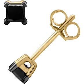 1/3 Carat Princess Cut Black Natural Diamond Stud Earrings for Women in 14K Yellow Gold (not-known clarity) in Kuwait
