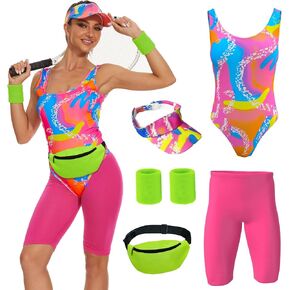 ZOKJFDK 80s Workout Costume for women Halloween Cosplay Couples Outfits Swimwear Suit 80s 90s Workout Costume Outfit 5Pcs Set in Saudi Arabia