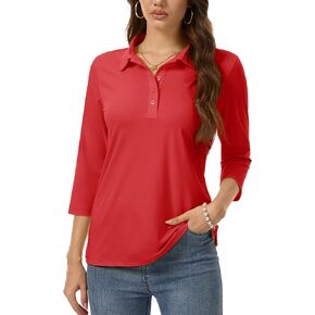 SMENG Women's Polo Shirts Cotton Blend Collared Golf Shirt 3/4 Sleeve 5-Button Tops Business Casual Work Tee in Kuwait
