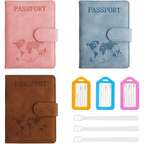 3pcs Passport Holder with Luggage Tags, Pu Leather Travel Passport Cover, Waterproof Travel Wallet with RFID Blocker for Credit Cards, Cash, Boarding Passes Women Men in Kuwait