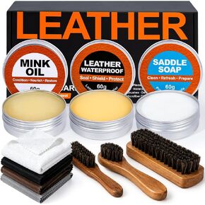GleamGlee Leather Boot Care Kit, Leather Cleaner & Conditioner with Saddle Soap, Mink Oil, Waterproofing Wax, Horsehair Brushes & Cloths for Cowboy Boots, Work Boots, Shoes & Tack, 10 PCS in Saudi Arabia