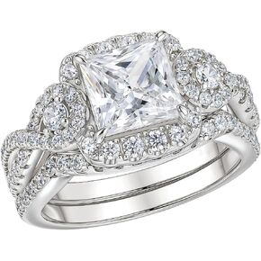 2CT Moissanite Engagement Rings for Women Princess Cut Wedding Ring Sets for Her D Color VVS1 Clarity Twisting Eternity Bands White Gold Plated in Saudi Arabia