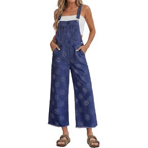 luvamia Denim Overalls for Women Wide Leg Capri Jean Jumpsuit Loose Fit Summer Stretchy Bib Overall Embroidered Raw Hem in Saudi Arabia