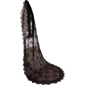 Long Black Lace Floral Wedding Bridal Veil Gothic Veil with Comb for Bride in Saudi Arabia