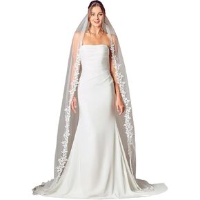 Lace Edge 1 Tier Long Wedding Bridal Veil with Metal Comb for Brides in Saudi Arabia