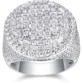 Bling Round & Baguette Shape Moissanite Rings for Men 925 Sterling Silver Micro Pave Engagement Wedding Ring D Color VVS1 Cluster Men's Diamond Ring Size 8-12 in Saudi Arabia