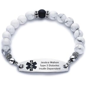 Personalized Medical Alert Bracelets for Women and Men - Free Engraving Emergency ID Bracelets With Interchangeable Beaded Chain and Stainless Steel Tags in Saudi Arabia