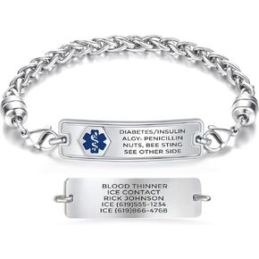 Divoti Personalized Medical Alert Bracelet for Men & Women - Comfort Curved Wheat Chain - 9 Lines of Custom Deep Laser Engraving - Fits up to 8.5" - Style/Length in Saudi Arabia
