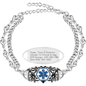 Dynamic QR Code Medical Alert Bracelet for Women Men Scan to Update Medical Info No Medical Info Needed at Checkout Double Layer Stainless Steel Chain Emergency ID Bracelet with Double Lobster Clasp in Kuwait