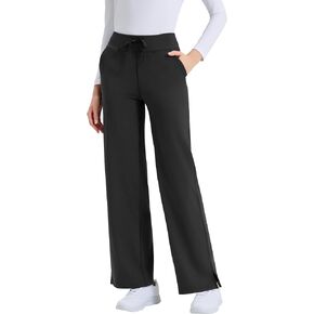 QBK Wide Leg Scrub Pants for Women - High Rise Stretch Yoga Scrub Uniform Pants with Knit Waistband, 4 Pockets & Drawstring in Kuwait