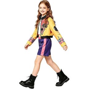 Girls Stage Costume Printed Jacket Tank Top Shorts Set, Halloween Outfit for Kids Role Play Party Dress Up in Saudi Arabia