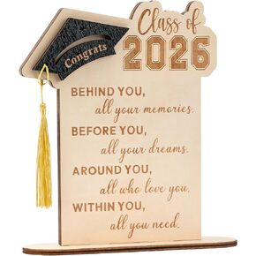Graduation Decorations, Graduation Gifts for Class of 2026, Graduation Quote Wood Sign Desk Decor, Positive Behind You All Your Memories Wood Plaque with Stand, Desk Decoration in Saudi Arabia