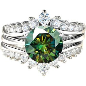 3ct Green Moissanite Engagement Rings Bridal Set D Color VVS1 3 in 1 Stacked Rings S925 Sterling Silver Ring for Women Gift in Kuwait