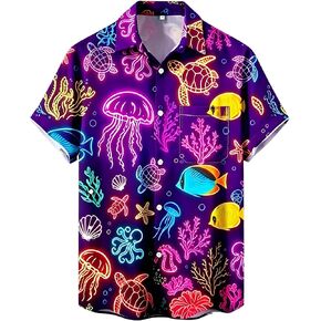 Men’s Hawaiian Button Down Shirt Beach Casual Short Sleeve Top | Breathable, Quick Drying, Vivid Print, Tropical Beach Casual Short Sleeve for Surfing, Travel, Cruise, Vacation, BBQ, Party in Saudi Arabia