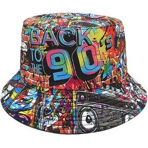 YAMEIZE Retro Style 80s Summer Bucket Hat for - Women Men Teens Vintage Reversible Double Side Fisherman Hat Sun Outdoor in Saudi Arabia