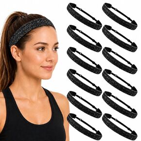 Glitter Headband Softball 12 Pack, Sparkly Sports Headbands for Women, Non Slip Soft Velvet Lining, Adjustable Elastic Hair Bands for Softball Cheer Volleyball Dance Team (Red) in Saudi Arabia