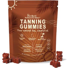 Tanning Gummies with 100.2mg L-Tyrosine and Astaxanthin, Tanning Supplement with Beta Carotene and Lycopene for Natural Golden Glow, Vegan and Sugar Free, Watermelon Flavor,60 Count, 1 Pack in Saudi Arabia