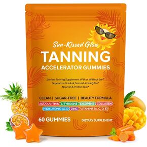 Tanning Gummies –with Astaxanthin, Beta-Carotene & Lycopene Antioxidant Blend for Women, Enhance Natural Tan, Nourish & Protect Skin, Sun-Free Glow, 60 Count in Saudi Arabia