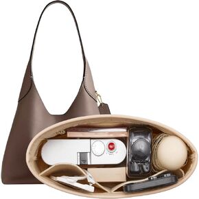Doxo Brooklyn 28 Bag Insert, Premium Felt Purse Organizer Insert for Coach Brooklyn Shoulder 28 Bag, Ultra-Lightweight Women Handbag Organizer Insert with 4 Compartments & Zippered Pocket (Brown) in Saudi Arabia