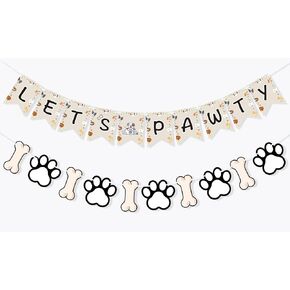 Let's Pawty Banner for Dog Birthday Decorations, Paw Prints and Bones Garland Bunting Pet Dog Birthday Banner Puppy Themed Party Supplies for Backdrop in Kuwait