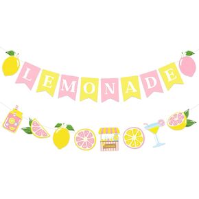 Pink Lemonade Banner Garland, 2pcs Lemon Themed Bunting Hanging Decor for Summer Lemonade Stand Birthday Baby Shower Bridal Shower Pool Luau Tropical Party Supplies in Saudi Arabia