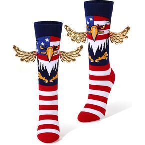 4th of July Socks for Women Men, Funny 3D Eagle Patriotic American Flag Crew Socks with Golden Wings, Red White and Blue Star Stripe USA Stocking Gifts for Birthday Veterans Memorial Day in Saudi Arabia