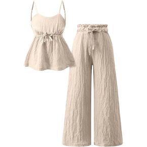 Cakaner Tween Girls Clothes 2 Piece Summer Outfit Set V Neck Cami Top & Wide Leg Pants Set Size 8-13 in Saudi Arabia