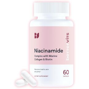 Bettervits Niacinamide Supplement with Vitamin B3, Marine Collagen & Hyaluronic Acid | High-Strength Vitamin B3 Capsules 300 mg. with Turmeric for Energy Metabolism & Skin Support - 60 Capsules in Saudi Arabia