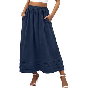 ANRABESS Womens Maxi Skirt 2026 Summer Boho Flowy Tiered Casual Elastic High Waisted Swing A-line Long Skirts with Pockets in Kuwait
