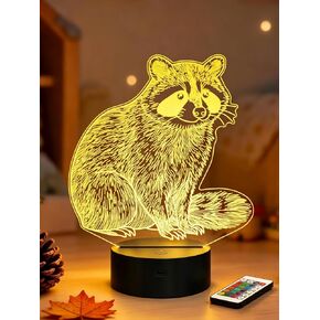 Lampeez Raccoon 3D Night Light for Kids, LED 16 Colors Remote Control Changing Touch Dimmable Table Desk Lamp, Cute Animal Gifts for Raccoon Lovers Animal Fans in Kuwait