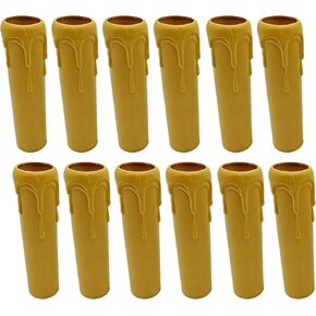 12 Pcs Yellow Drip Candle Covers for E14 Socket, 4 in / 100 mm Plastic Sleeves, European Style Chandelier Wall Lamp Light Accessories, Retro Replacement Decor in Kuwait