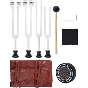 Tuning Forks for Healing Set, Includes (128Hz, 136.1Hz, 256Hz, 384Hz), with Vegan Leather Pouch & Activator, for Fifth Interval, Sound Therapy, Yoga, Meditation, Relaxation in Saudi Arabia