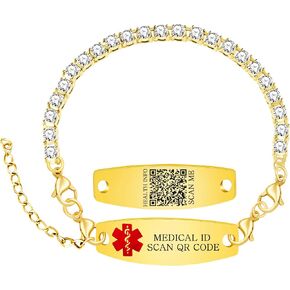 Uloveido Editable QR Code Medical Alert Tennis Bracelet for Women, Silver & Gold Color Options, Personalized Scannable Health ID Jewelry, Custom Emergency Info Wristband in Kuwait