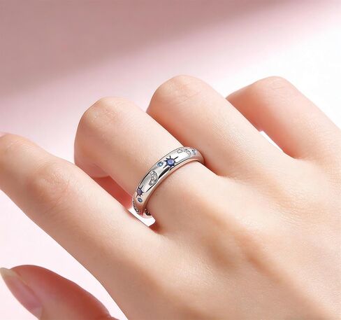 HONGRUI 925 Sterling Silver Sun Moon and Star Ring Eternity Size 5-10 Stackable Statement Sapphire Rings for Women Mother Day Christmas Jewelry Gifts in Saudi Arabia
