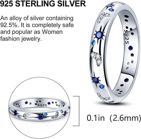 HONGRUI 925 Sterling Silver Sun Moon and Star Ring Eternity Size 5-10 Stackable Statement Sapphire Rings for Women Mother Day Christmas Jewelry Gifts in Saudi Arabia