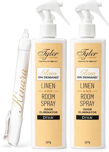 Tyler Glam on Demand - Diva Scent Linen and Room Spray 2 Pack - Air Freshener and Odor Eliminator Bundle with Kinara Stain Remover Pen - Laundry Bundle in Saudi Arabia