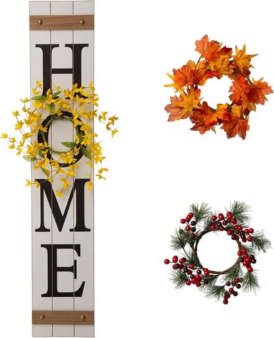 Glitzhome 60"H Welcome Sign for Front Door Porch Farmhouse Wooden Hanging Wall Sign with 4 Interchangeable Floral Wreaths for Seasons Spring Summer Fall Harvest Thanksgiving Christmas Home Decor in Kuwait