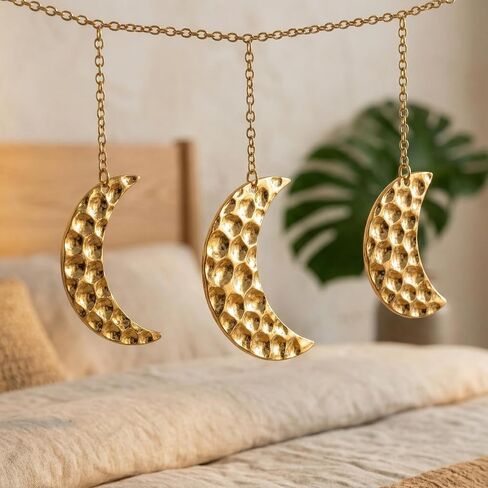 opulinea Moon Phase Garland Gold Hammer Metal - السماوية بوهو الجدار شنقا ديكور مراحل القمر زخرفة لغرفة النوم الجمالية فوق السرير غرفة المعيشة ديكور المنزل in Kuwait