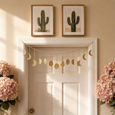 opulinea Moon Phase Garland Gold Hammer Metal - السماوية بوهو الجدار شنقا ديكور مراحل القمر زخرفة لغرفة النوم الجمالية فوق السرير غرفة المعيشة ديكور المنزل in Kuwait