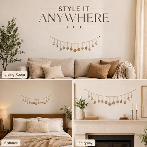opulinea Moon Phase Garland Gold Hammer Metal - السماوية بوهو الجدار شنقا ديكور مراحل القمر زخرفة لغرفة النوم الجمالية فوق السرير غرفة المعيشة ديكور المنزل in Kuwait