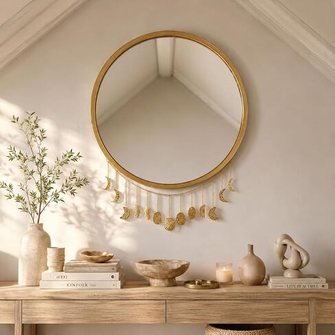 opulinea Moon Phase Garland Gold Hammer Metal - السماوية بوهو الجدار شنقا ديكور مراحل القمر زخرفة لغرفة النوم الجمالية فوق السرير غرفة المعيشة ديكور المنزل in Kuwait