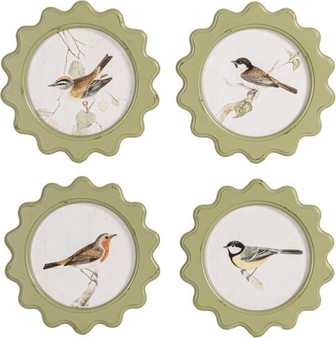 Creative Co-Op 4-Piece Wood Framed Glass Wall Décor with Bird, Multicolor in Kuwait