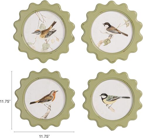 Creative Co-Op 4-Piece Wood Framed Glass Wall Décor with Bird, Multicolor in Kuwait