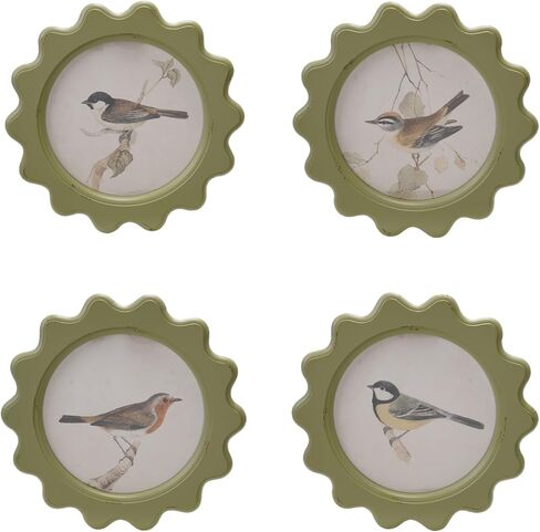 Creative Co-Op 4-Piece Wood Framed Glass Wall Décor with Bird, Multicolor in Kuwait
