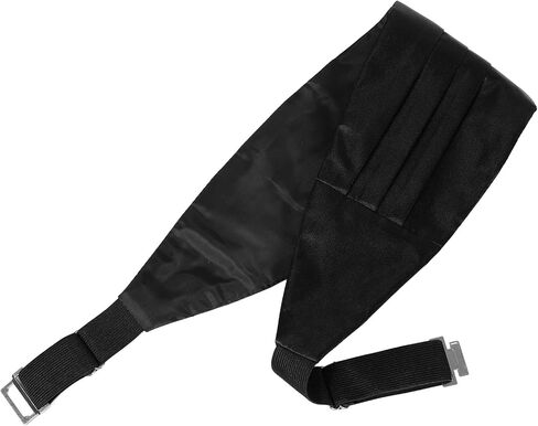 Black Satin Cummerbund for Men Adjustable Formal Tuxedo Waist Belt with Bow Tie and Pocket Square Set for Weddings and Parties in Kuwait